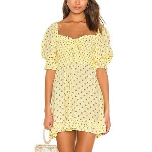 Faithfull The Brand Sage Smocked Mini Dress Yellow & Pink Floral Sz 4 / S